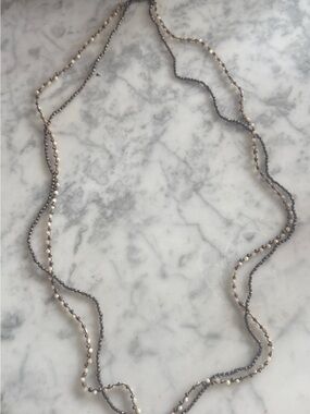 Chan Luu Hematite Gray and Cream Layered Bead Necklace